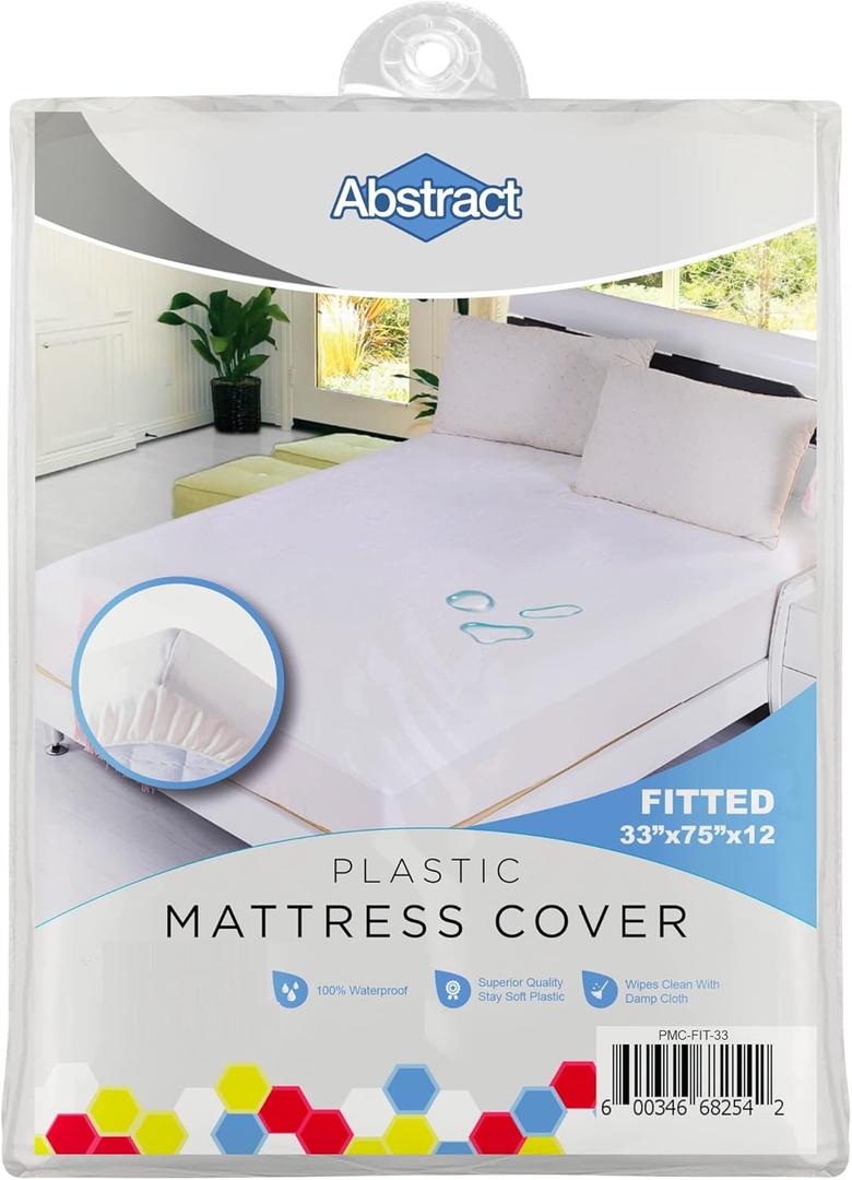 Waterproof Mattress Cover 33 x 75 x 12 for Toddler, Trundle, Bunk Bed Heavy Duty Vinyl Plastic Bed Fitted Sheet, 100 GSM PVC Long Lasting Quality, Comfortable - by Abstract, White