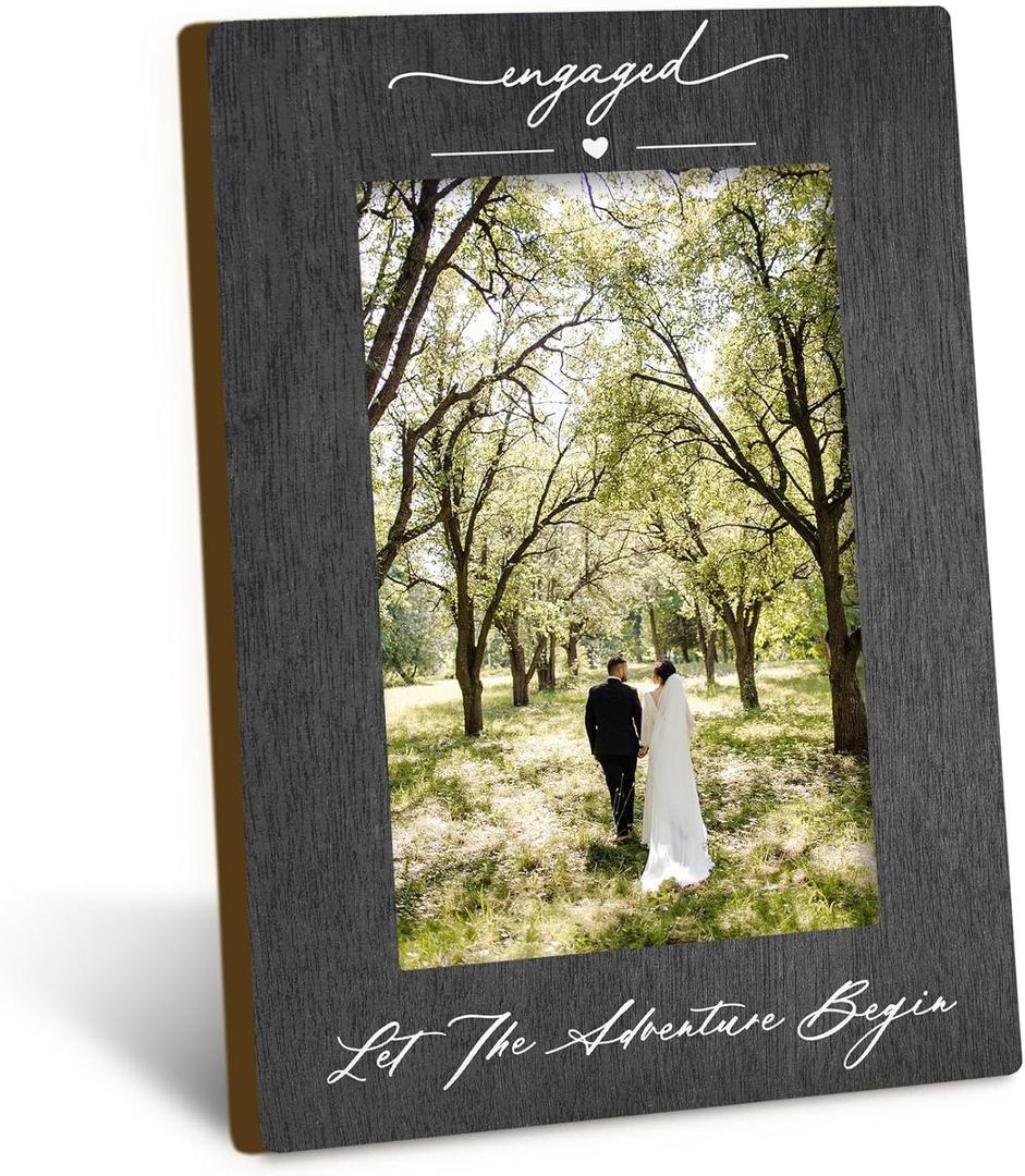 Engagement 4x6 Picture Frame, Wedding Photo Frames, Newly Engaged Gifts for Couples Bride Groom, Let the Adventure Begin Engagement Picture Photo Frames for Desk Decor