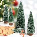 AerWo 5Pcs Mini Christmas Trees - Flocked Bottle Brush Trees With Wooden Bases for Tabletop Decor, Winter Holiday Table Decorations, Village Crafts