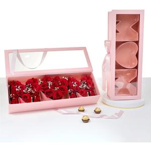 UNIKPACKAGING MOM Flower Gift Letter Shaped Fillable Box, with Plastic Liner, Size 22 x 8 x 4 inches, for Luxury Style Flower and Gift Arrangements (Pink)