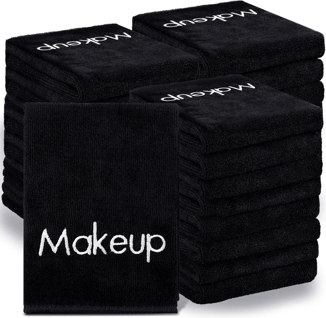 Shimeyao 30 Pack Makeup Towels Black Makeup Washcloths for Face Classic Soft Microfiber Remover Cloth 13x13 Inch Quick Dry Face Towels for Cleansing Hand
