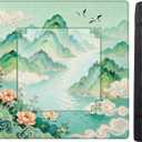 Teal Green Chinoiserie Landscape Mahjong Mats for Table