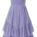 Sunny Spirit Girls Summer Dress for Tween Girl Teen Kids Sundress Maxi Boho Smocked Flowy 2-Way Layered Skirt 5-14 Years (Purple)