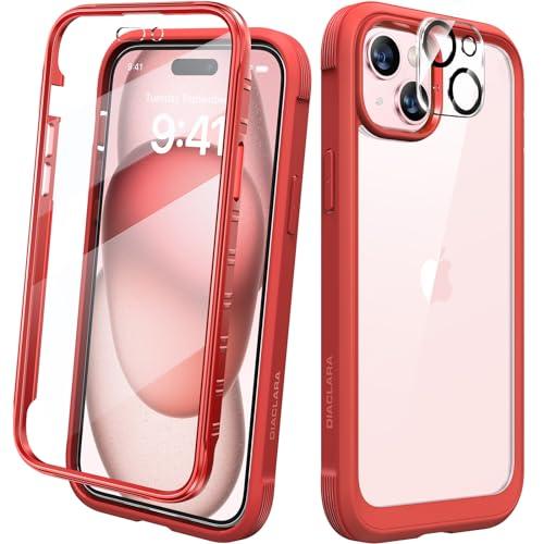 Diaclara Designed for iPhone 13, 6.1Case, Full Body Rugged Case with Built-in Touch Sensitive Anti-Scratch Screen Protector, with Camera Lens Protector " (Red)
