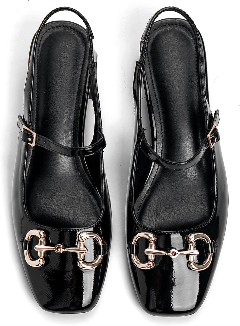 Slingback Mary Janes Shoes Women Closed Square Toe Pumps Low Chunky Heel Shoes with Buckle Ankle Strap Casual Party Dessy, 9.5