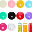 10-Pack Colorful Acrylic Cup Lids with Straw Hole - Spill-Proof Reusable Covers for 16oz Glasses & Tumblers - Perfect for Iced Coffee, Beer, Beverages