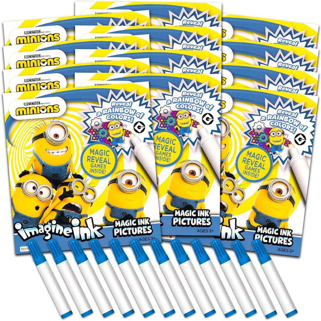Minions: "The Rise of Gru" Imagine Ink Coloring Book Set - Bundle of 12 No-Mess Minions Coloring Book Party Favor Supplies