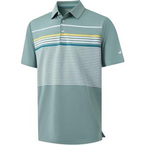 Rouen Mens Polo Shirts Short Sleeve Dry Fit Lightweight Performance Casual Athletic Striped Print Golf Shirts for Men (S)