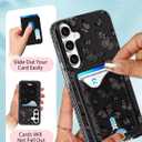 Toycamp for Samsung Galaxy A15 5G Case - Compatible with Magsafe Credit Card Holder Wallet Magnetic Cute Women Teen Girls Kawaii Girly Unique Black Butterfly Design Phone Cover for Galaxy A15 5G