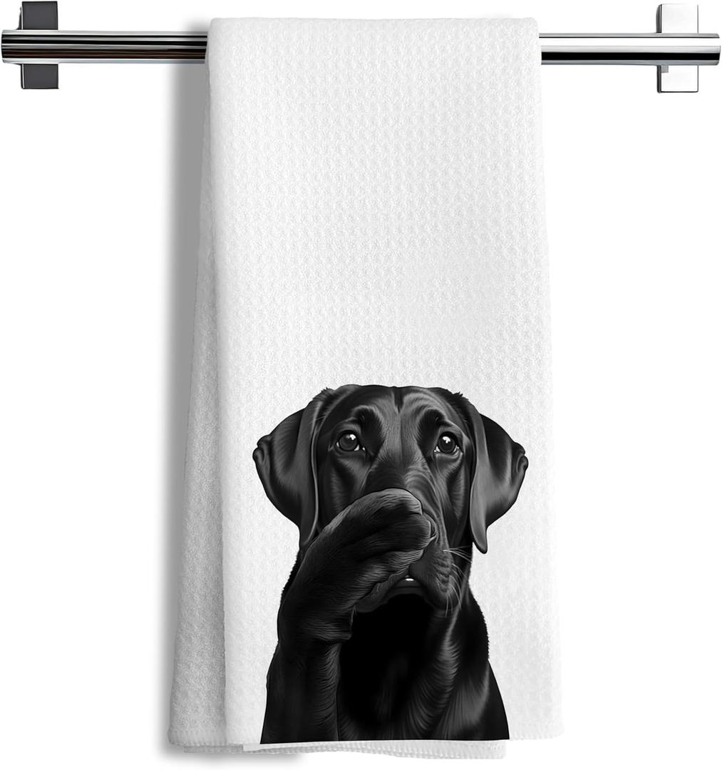 Funny Black Labrador Retriever Dog Kitchen Hand Towels for Bathroom Decor, Black Lab Gifts,Dog Mom Gifts, 16x24 Inches
