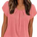 PRETTYGARDEN Womens Tops Dressy Casual Summer 2026 Short Sleeve Blouses Crew Neck Pleated Basic T Shirts Spring Clothes M