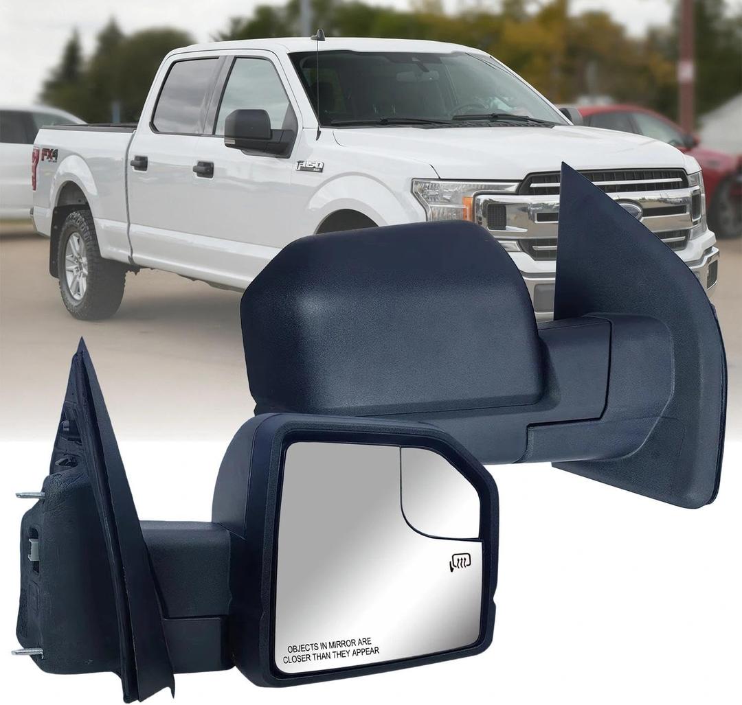 Replacement Passenger Right Side Door Mirror Manual Folding Power Glass No Heated No Signal Light with Temperature Sensor Textured Back Cover For Ford F-150 from 2015 to 2020