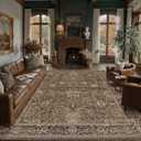 HUGEAR Area Rugs 6x9 Machine Washable Rug Vintage Brown Living Room Bedroom Rug Retro Distressed Non Slip Stain Resistant Neutral Low Pile Throw Carpet for Home Aesthetic Decor