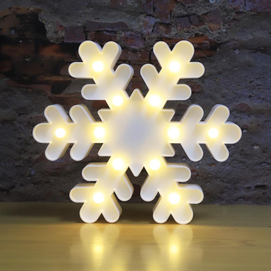 Snowflake Marquee Sign Christmas Lights, LED Night Lights Table & Wall Lamp for Bedroom, Kids' Room, Nursery Room, Home, Christmas Decorations - White Snowflake