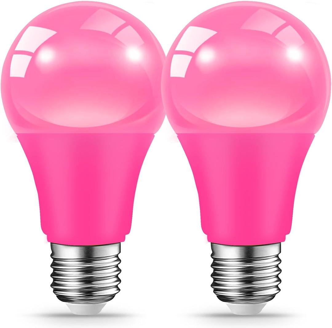 LED Pink Light Bulbs for Outdoor Indoor, 9W(60W Equivalent) E26 Base Pink Bulb for Christmas, Halloween,Wedding,Party,Bar,Porch,Holiday Lighting,Home Decor, 2-Pack