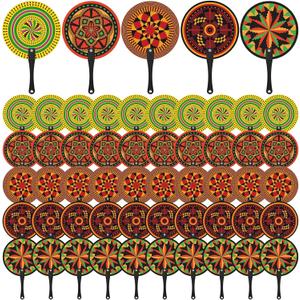Roowest 50 Pcs African Plastic Fans 5 Styles African Party Favors Bulk Round Handheld Fans for Women Summer Wedding Birthday Party Gifts Community Supplies