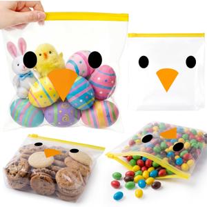 Frienda 50 Pcs Spring Food Storage Bags with Stand-up Bottom 9" x 8" Chick Gallon Leak Proof Reusable Freezer Bags Zipper Transparent Snack Supplies for Sandwich Snack Marinate Meats