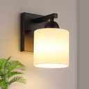 Mecgirn Matte Black Milk Glass Wall Sconces, 1 Pack Hardwired Indoor Wall Light Fixtures for Living Room, Hallway, Bedroom, Ceramic E26 Sockets (Bulbs Not Included)