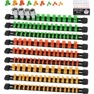 SWANLAKE Organizer Socket Holder, 9PCS 1/4-Inch x 48 Clips, 3/8-Inch x 45 Clips, 1/2-Inch x 36 Clips, Premium Quality Socket Clip Rail Holder