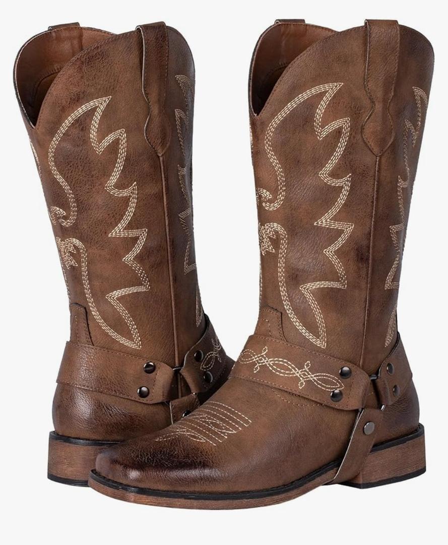 SheSole Ladies Fashion Strap Cowboy Boots for Women Square Toe Mid Calf Western Cowgirl Boots 11