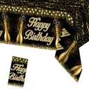 1pc Black Gold Happy Birthday Party Tablecloth,87 x 51 Inch Plastic Table Cloth,Adults 30th 40th 50th Decor,Birthday Party Suppies Table Cover