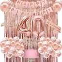 40th Birthday Decorations Women, Happy 40th Birthday Banner, Crown, Sash, Cake Topper And Number Balloon, Rose Gold 40 Birthday Party Decorations For Women