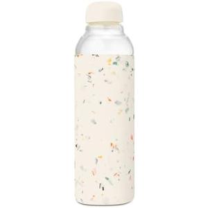 W&P Porter Glass Water Bottle w/ Protective Silicone Sleeve | Terazzo Cream 20 Ounces | On-the-Go | Reusable Bottle for Coffee, Tea and Water | Portable
