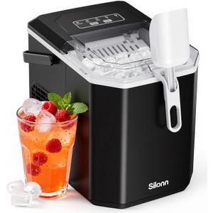 Silonn Ice Maker Countertop Machine with Handle, 26lbs in 24h, 9 Ice Cubes Ready in 6 Mins, Self-Cleaning Ice Makers with Basket and Scoop, Ideal for Home, Kitchen, Camping, RV