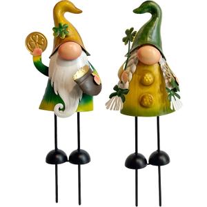 HONGLAND St.Patricks Day Decorations Outdoor Green Gnomes, Metal Gnomes Figurine Irish Leprechaun St Patricks Day Decor, Luck Shamrock Gnome for Home Outside Garden Lawn Party Yard Patio (18 INCH)