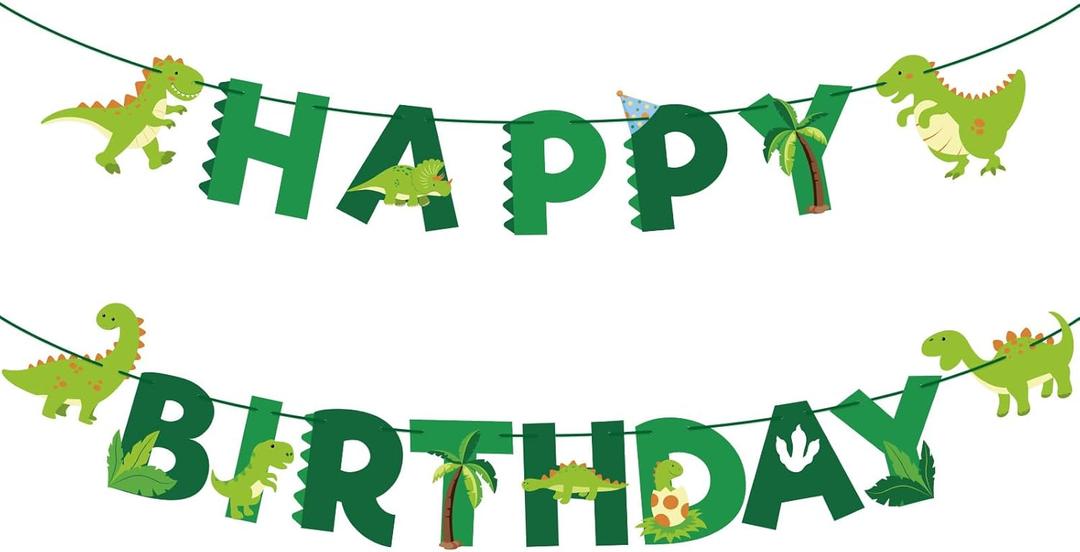 Hooqict Dinosaur Happy Birthday Banner Birthday Party Decorations Dinosaur Party Banner Garland Sign for Kids Boys 1st 2nd 3rd Green Dino Themed Birthday Decorations Supplies