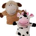 Animal Hand Puppets Set for Kids & Adults - 12.5" Premium Quality Soft Plush Toys with Movable Mouths - Perfect for Storytelling, Teaching, Preschool, Role-Play - Durable, Vibrant, Educational Puppets (Cow and Sheep)