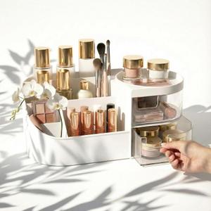 Makeup Organizer Countertop, Makeup Organizer With 2 Drawers–Large Capacity Cosmetic Storage Cases With Smooth Edges and DIY Stickers, Dresser Table And Countertop