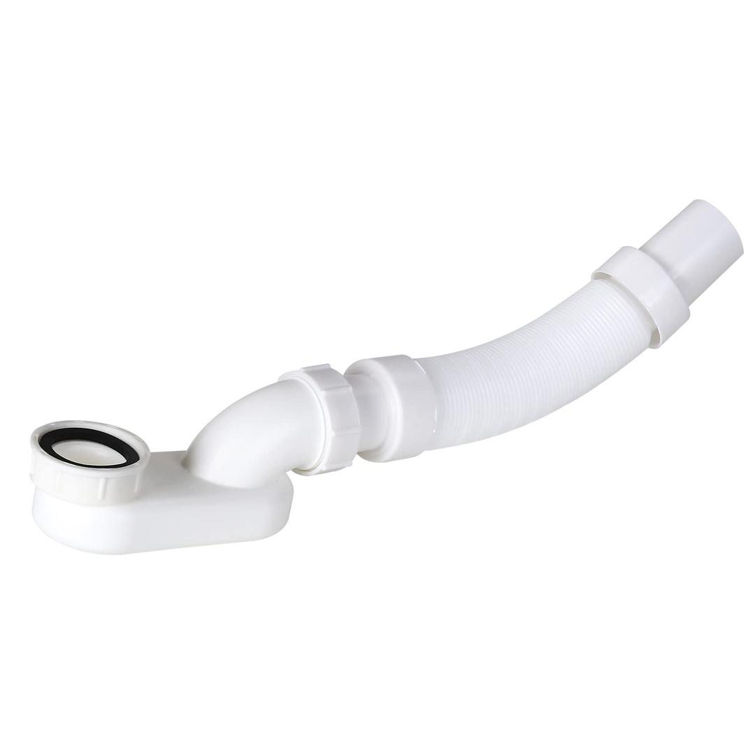 Flexible Freestanding Tub Drain Kit - Low Profile Flat P Trap for Bathtub Shower Drain Pipe - 1 1/2 inch Diameter