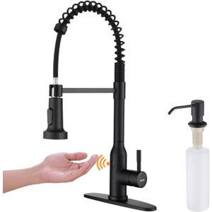 Black Touchless Kitchen Faucet KEER Smart Motion Sensor Hands Free Single Handle Spring Kitchen Sink Faucet with Pull Down Sprayer (Touchless Matte Balck)