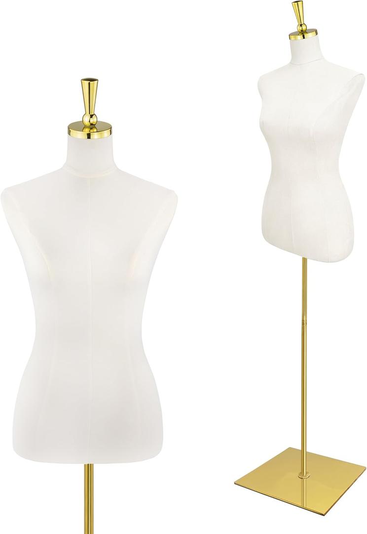 Mannequin Torso for Women, 53"-73" Height Adjustable Dress Form Sewing Mannequin with Golden Metal Stand, Beige
