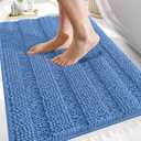 OLANLY Thick Bathroom Rugs 30x20, Extra Soft Absorbent Chenille Striped Bath Rugs, Rubber Backing, Machine Wash, Bath Mats for Bathroom Floor, Tub and Shower, Home Decor Accessories, Cornflower Blue