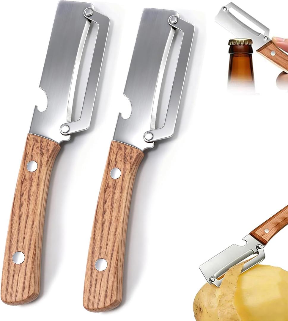 Vegetable Peeler, Multifunctional 2-in-1 Stainless Steel Fruit Veggie Peeler with Built-in Bottle Opener, Handheld Potato Peeler Kitchen Tool for Carrot, Pineapple, Pumpkin and Papaya 2 Pack