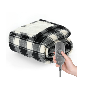 Sunbeam Microplush Sherpa Electric Heated Throw Blanket-Black/White Plaid 60×70"