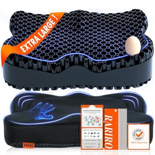 Enlarged 19.7" Gel Seat Cushion, Egg Gel Chair Pads for Wheelchair Pressure Coccyx Sciatica Pain Relief, Cooling Desk Seat Cushion for Kayak, Car, Office Chair Long Sitting [Black]