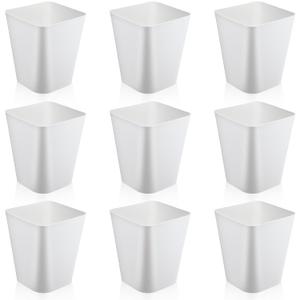 Hoolerry 9 Pieces Garbage Can 2 Gallon Small Trash Cans Bulk Bathroom Trash Bin Plastic Wastebasket Square for Bedroom Slim Bathroom Trashcan Small Container for Kitchen Office Home(White)
