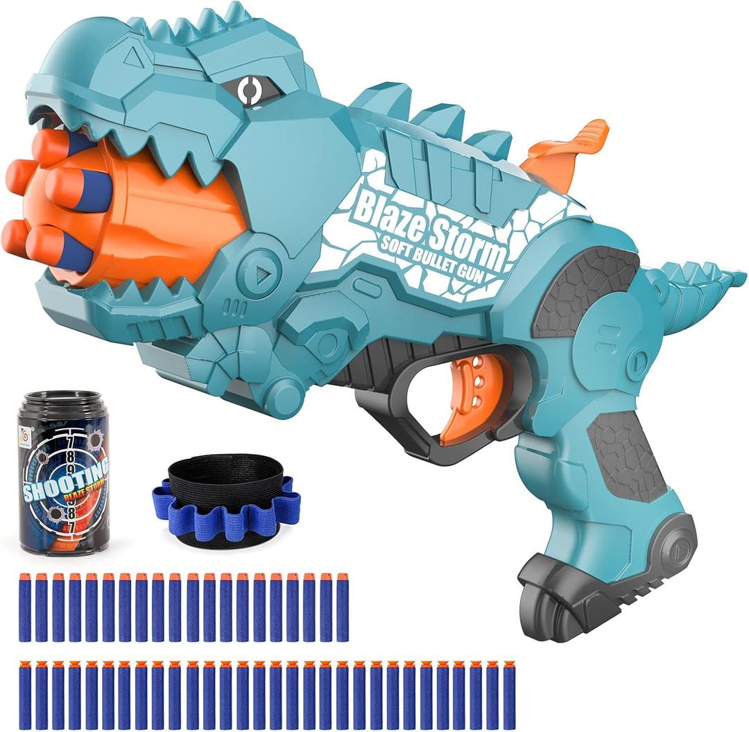 Dinosquad Dinosaur Blasters Toy for Toddlers, 50 Soft Foam Bullets & 5-Dart Rotating Drum, Dino Soft Bullet Blasters for Indoor Outdoor Shooting Game for 6 Year Old Boys Girls and Up