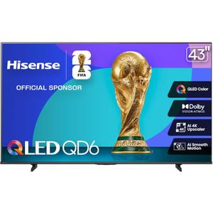 Hisense 43" Class QD6 Series (43QD6QF, 2025 Model) QLED 4K UHD Smart Fire TV, Voice Remote with Alexa, Dolby Vision, Dolby Atmos, Motion Rate 120, HDR 10+, Game Mode Plus, MEMC, VRR, ALLM