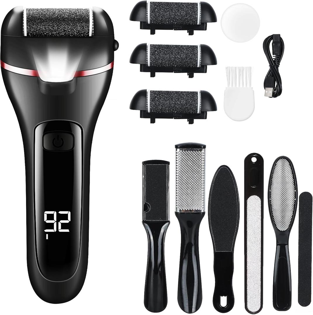 zikillya Electric Foot Callus Remover, 16 Pack Foot File Pedicure Kit Tools,Waterproof Foot Scrubber Dead Skin Remover with 3 Roller Heads & 2-Speed Power Pedicure Tools for Feet Hands Heel (Black)