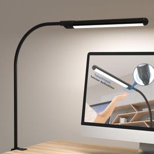 Hand-Wave LED Desk Lamp with Clamp, Touchless On/Off, Color Temperature Adjustable 3000K-6500K, Flicker-Free Eye-Caring Reading Light, Clip-On Desk Light for Home Office/Study/Monitor/Desk (110V)