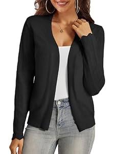 VOIANLIMO Womens Cardigan Lightweight Open Front Knit Long Sleeve Cardigans Sweaters for Women, Black, X-Large