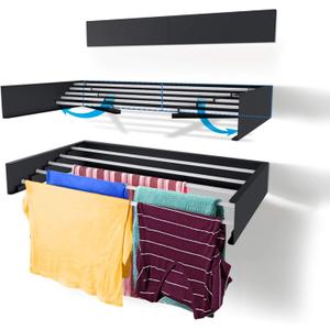 Step Up Laundry Drying Rack (27.5-INCH Industrial Gray), Wall Mounted, Retractable Clothes Drying Rack, 40lbs Load Capacity, 11.6 Linear Ft, with Wall Template and Long Screwdriver Bit (28" Wide)