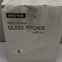 2 Pack 2 Liter/68 oz Square Glass Pitcher with Lid, Classic Stripes Water Pitchers with Handle for Fridge, Large Jug for Iced Tea, Coffee, Borosilicate Glass Carafe for Hot/Cold Brew Drink, Gold