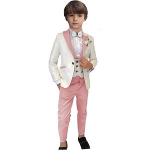 Boys Jacquard 3 Piece Suits Slim Fit Wedding Dinner Blazer Vest Pants Kids Tuxedo Suits for Boys Pageboy Ring Bearer Outfits (8 Years, Light Pink)