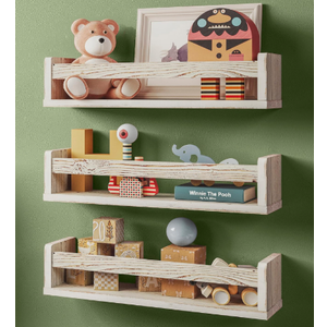 NATURE SUPPLIES Set of 3, 16.4 inch Nursery Book Shelves Made of Solid Wood for Books, Toys, Decor, Wall Kids Bookshelf, Floating Shelf, Ideal Storage for Nursery or Playroom Organization, Whitewashed