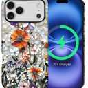 for iPhone 17 Pro Max Case,Compatible with MagSafe,Dual-Layer Hard Shell + Silicone Cover,Full Body Protection Shockproof Case for iPhone 17 Pro Max-Vintage Mosaic Pressed Flowers